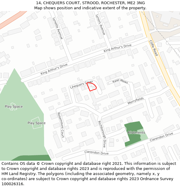 14, CHEQUERS COURT, STROOD, ROCHESTER, ME2 3NG: Location map and indicative extent of plot