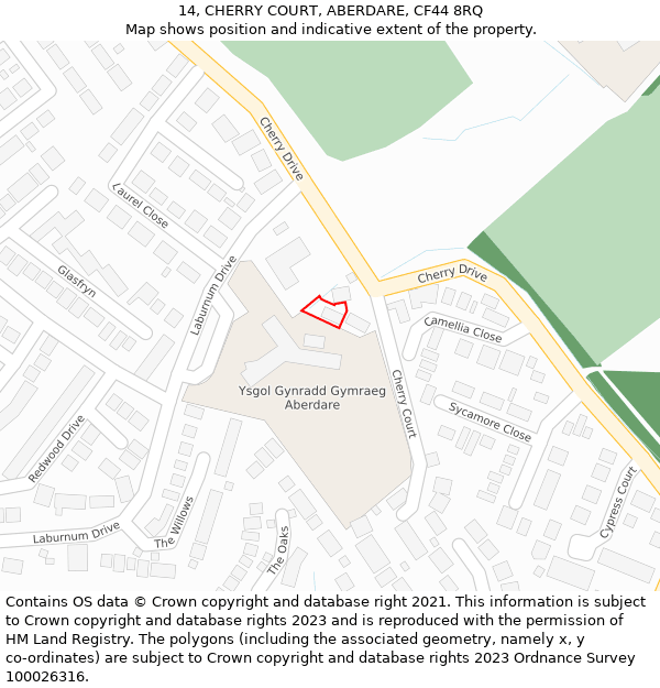 14, CHERRY COURT, ABERDARE, CF44 8RQ: Location map and indicative extent of plot