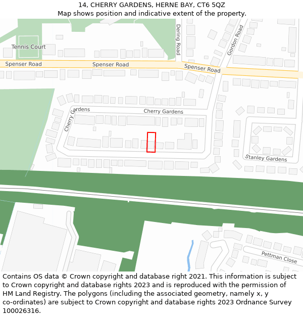 14, CHERRY GARDENS, HERNE BAY, CT6 5QZ: Location map and indicative extent of plot