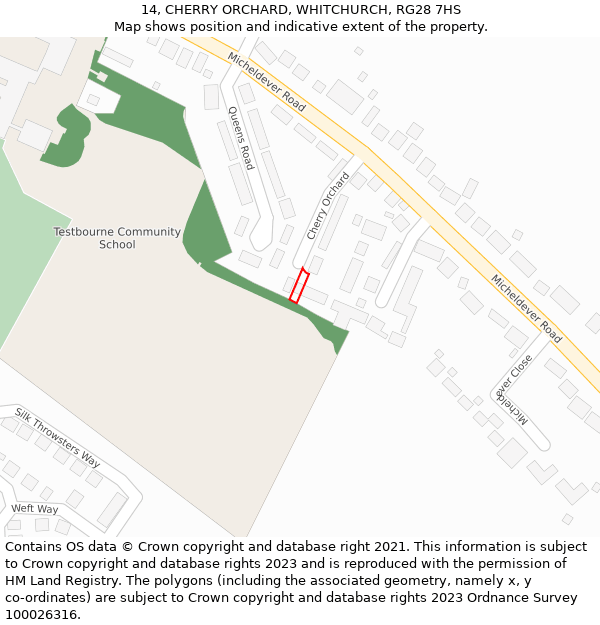 14, CHERRY ORCHARD, WHITCHURCH, RG28 7HS: Location map and indicative extent of plot