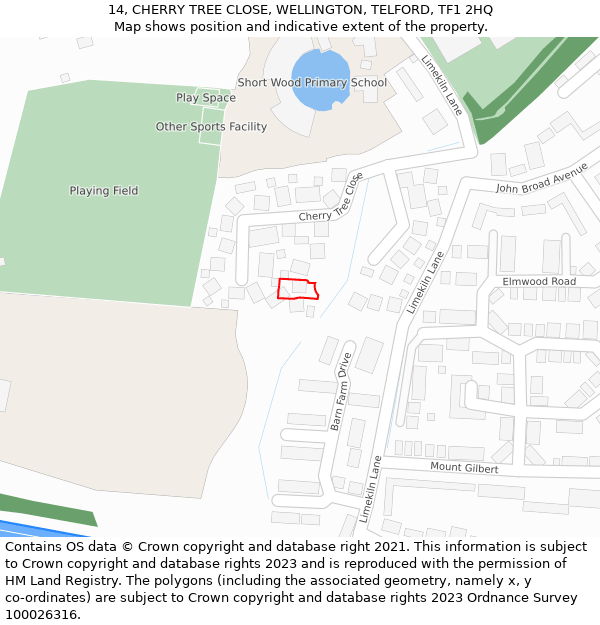 14, CHERRY TREE CLOSE, WELLINGTON, TELFORD, TF1 2HQ: Location map and indicative extent of plot