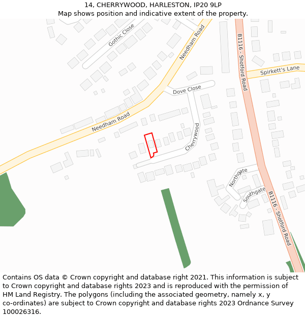 14, CHERRYWOOD, HARLESTON, IP20 9LP: Location map and indicative extent of plot