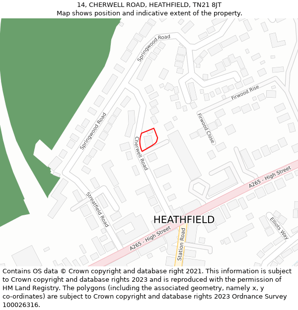 14, CHERWELL ROAD, HEATHFIELD, TN21 8JT: Location map and indicative extent of plot