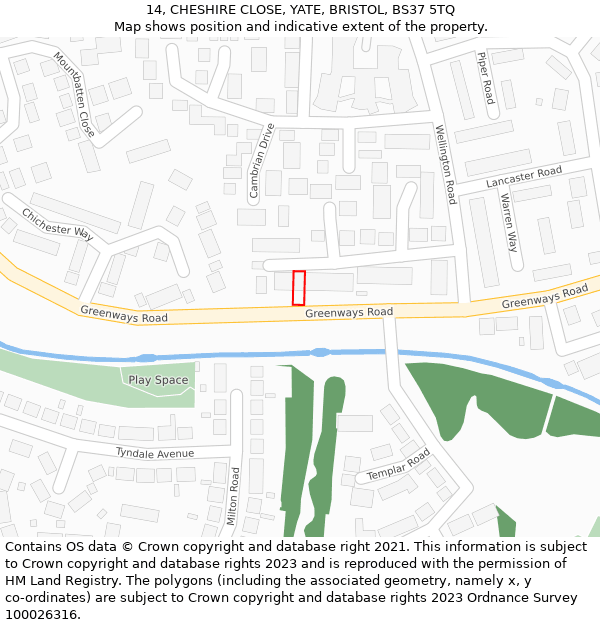 14, CHESHIRE CLOSE, YATE, BRISTOL, BS37 5TQ: Location map and indicative extent of plot