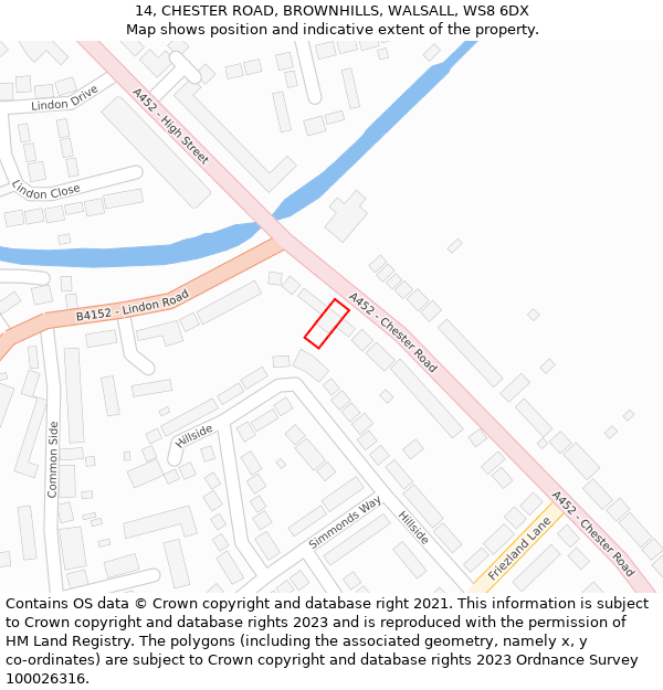 14, CHESTER ROAD, BROWNHILLS, WALSALL, WS8 6DX: Location map and indicative extent of plot