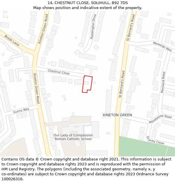 14, CHESTNUT CLOSE, SOLIHULL, B92 7DS: Location map and indicative extent of plot