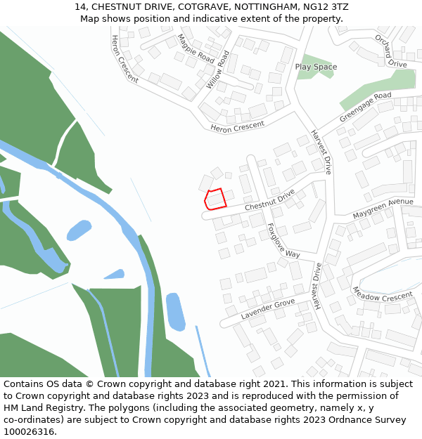 14, CHESTNUT DRIVE, COTGRAVE, NOTTINGHAM, NG12 3TZ: Location map and indicative extent of plot