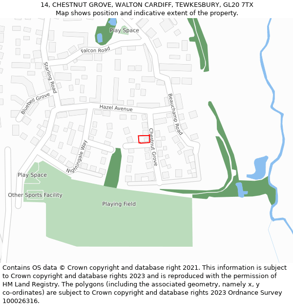 14, CHESTNUT GROVE, WALTON CARDIFF, TEWKESBURY, GL20 7TX: Location map and indicative extent of plot