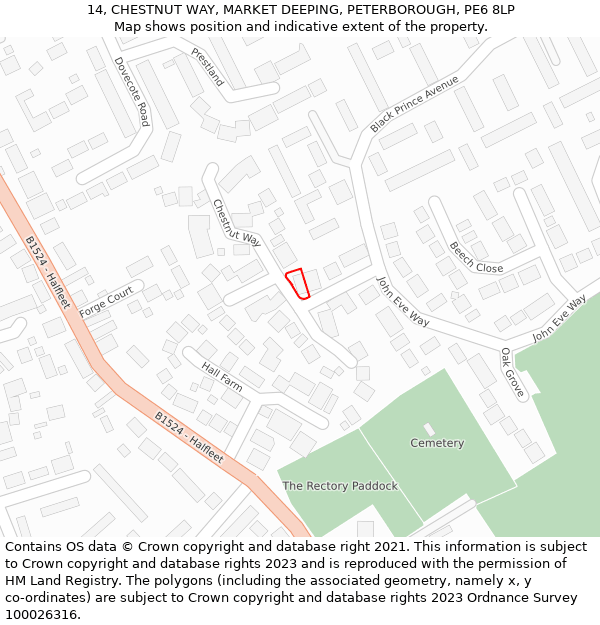 14, CHESTNUT WAY, MARKET DEEPING, PETERBOROUGH, PE6 8LP: Location map and indicative extent of plot