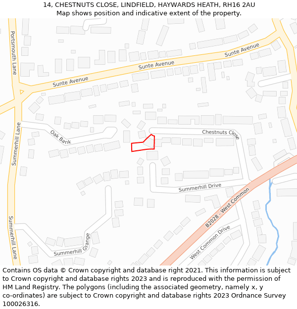 14, CHESTNUTS CLOSE, LINDFIELD, HAYWARDS HEATH, RH16 2AU: Location map and indicative extent of plot