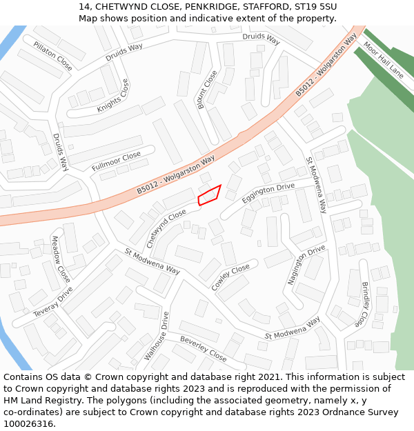 14, CHETWYND CLOSE, PENKRIDGE, STAFFORD, ST19 5SU: Location map and indicative extent of plot