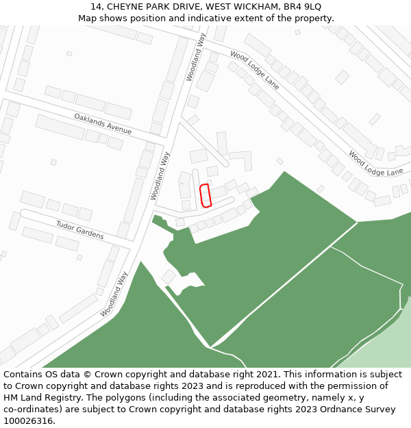 14, CHEYNE PARK DRIVE, WEST WICKHAM, BR4 9LQ: Location map and indicative extent of plot