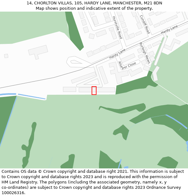 14, CHORLTON VILLAS, 105, HARDY LANE, MANCHESTER, M21 8DN: Location map and indicative extent of plot