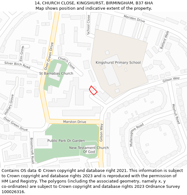 14, CHURCH CLOSE, KINGSHURST, BIRMINGHAM, B37 6HA: Location map and indicative extent of plot