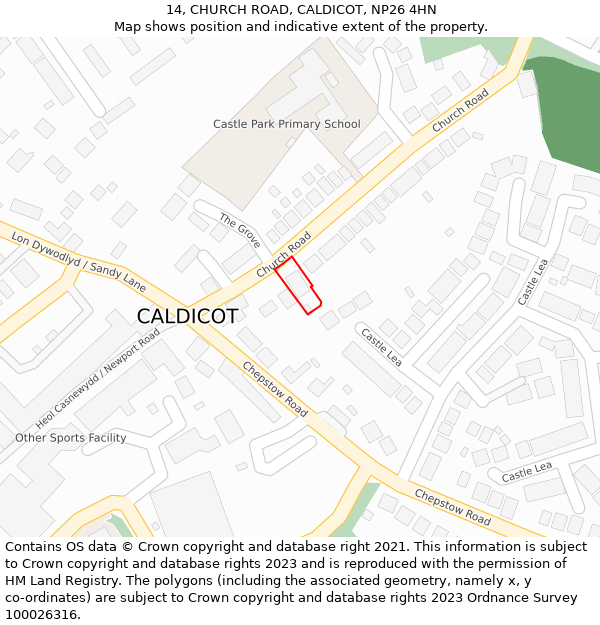 14, CHURCH ROAD, CALDICOT, NP26 4HN: Location map and indicative extent of plot
