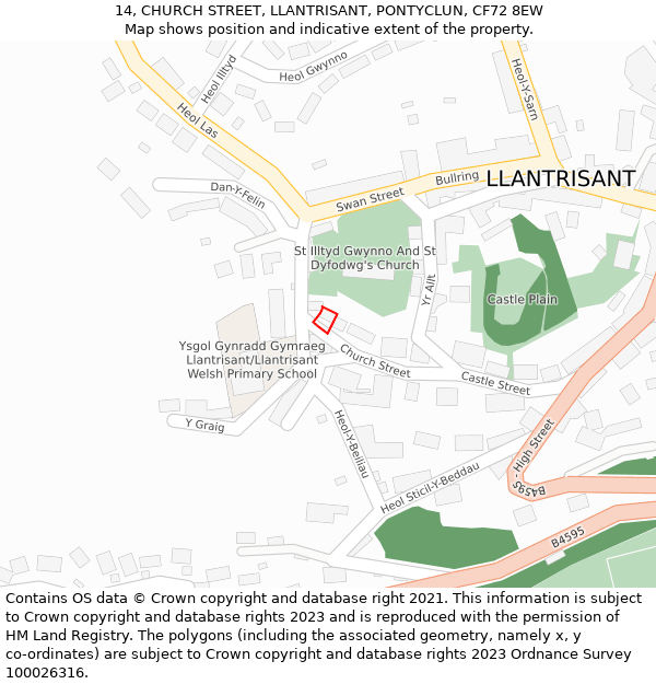 14, CHURCH STREET, LLANTRISANT, PONTYCLUN, CF72 8EW: Location map and indicative extent of plot