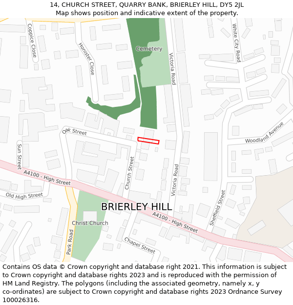 14, CHURCH STREET, QUARRY BANK, BRIERLEY HILL, DY5 2JL: Location map and indicative extent of plot
