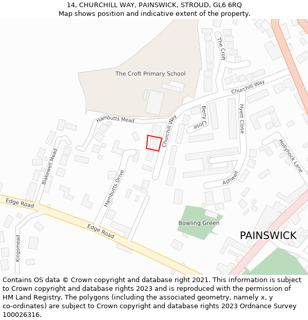 14, CHURCHILL WAY, PAINSWICK, STROUD, GL6 6RQ: Location map and indicative extent of plot