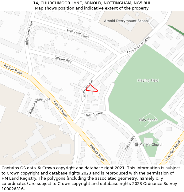 14, CHURCHMOOR LANE, ARNOLD, NOTTINGHAM, NG5 8HL: Location map and indicative extent of plot