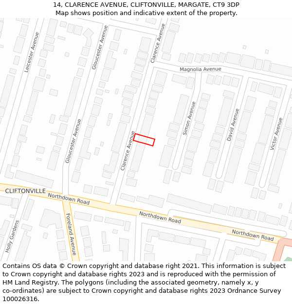 14, CLARENCE AVENUE, CLIFTONVILLE, MARGATE, CT9 3DP: Location map and indicative extent of plot