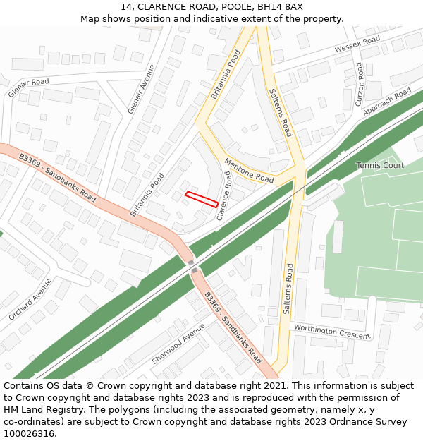 14, CLARENCE ROAD, POOLE, BH14 8AX: Location map and indicative extent of plot