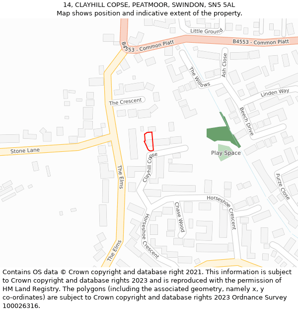 14, CLAYHILL COPSE, PEATMOOR, SWINDON, SN5 5AL: Location map and indicative extent of plot