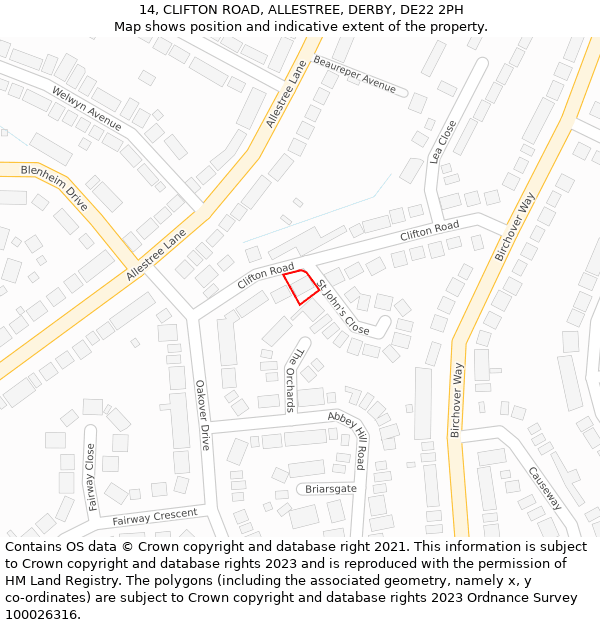 14, CLIFTON ROAD, ALLESTREE, DERBY, DE22 2PH: Location map and indicative extent of plot