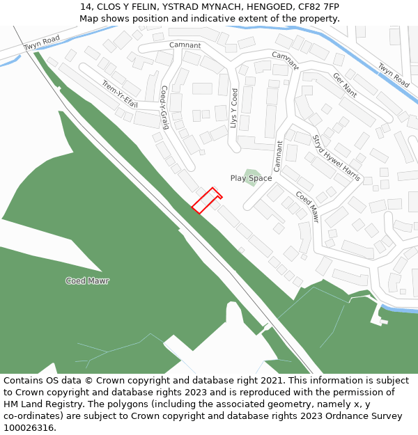 14, CLOS Y FELIN, YSTRAD MYNACH, HENGOED, CF82 7FP: Location map and indicative extent of plot