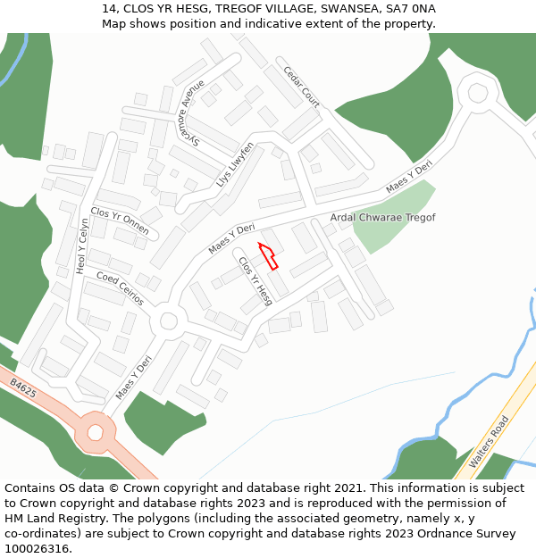 14, CLOS YR HESG, TREGOF VILLAGE, SWANSEA, SA7 0NA: Location map and indicative extent of plot