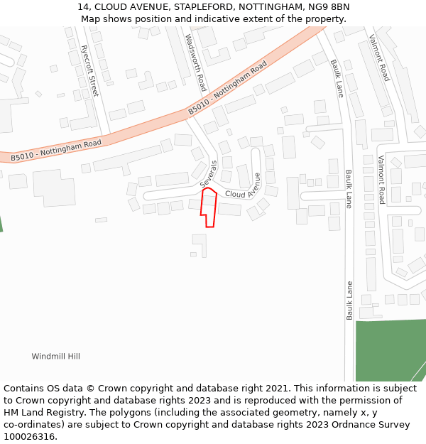 14, CLOUD AVENUE, STAPLEFORD, NOTTINGHAM, NG9 8BN: Location map and indicative extent of plot
