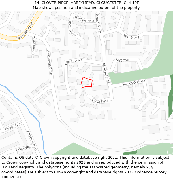 14, CLOVER PIECE, ABBEYMEAD, GLOUCESTER, GL4 4PE: Location map and indicative extent of plot