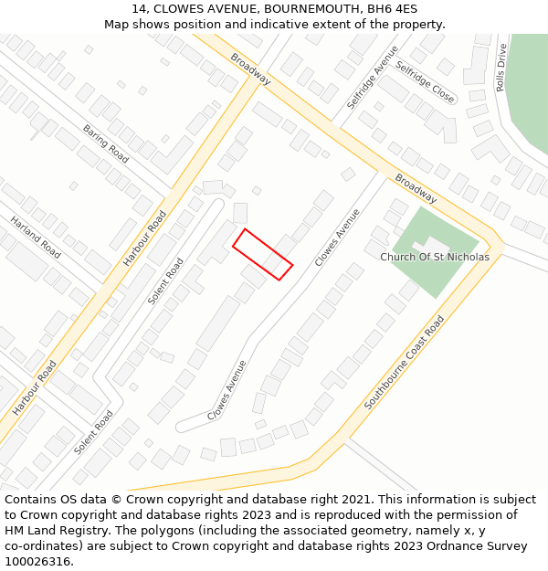14, CLOWES AVENUE, BOURNEMOUTH, BH6 4ES: Location map and indicative extent of plot