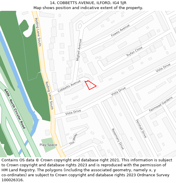 14, COBBETTS AVENUE, ILFORD, IG4 5JR: Location map and indicative extent of plot