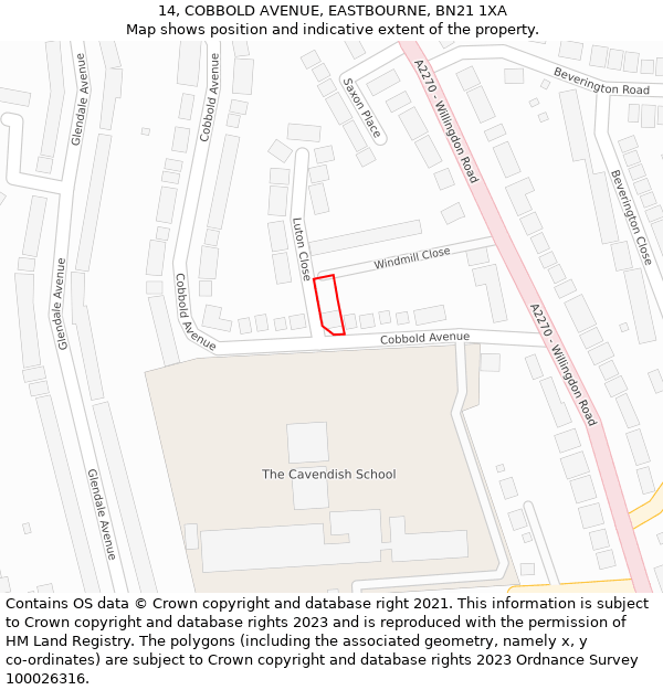 14, COBBOLD AVENUE, EASTBOURNE, BN21 1XA: Location map and indicative extent of plot
