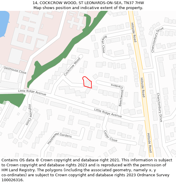 14, COCKCROW WOOD, ST LEONARDS-ON-SEA, TN37 7HW: Location map and indicative extent of plot