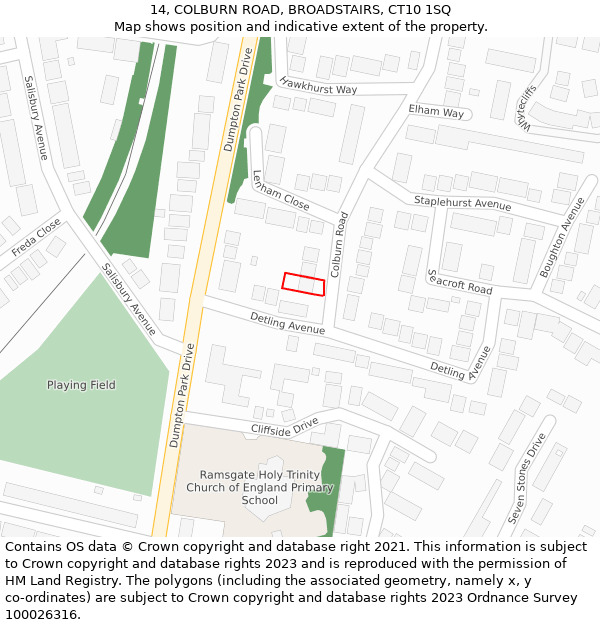 14, COLBURN ROAD, BROADSTAIRS, CT10 1SQ: Location map and indicative extent of plot