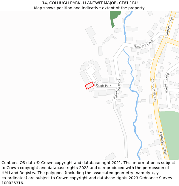 14, COLHUGH PARK, LLANTWIT MAJOR, CF61 1RU: Location map and indicative extent of plot