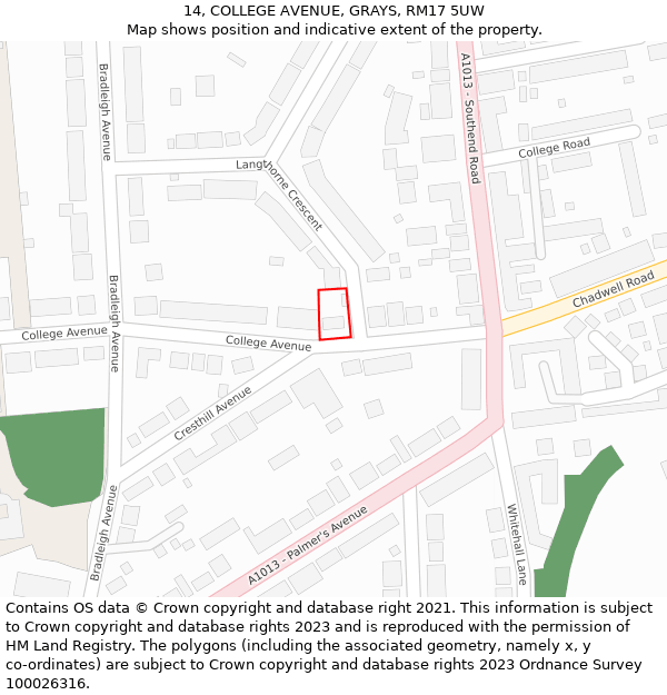 14, COLLEGE AVENUE, GRAYS, RM17 5UW: Location map and indicative extent of plot