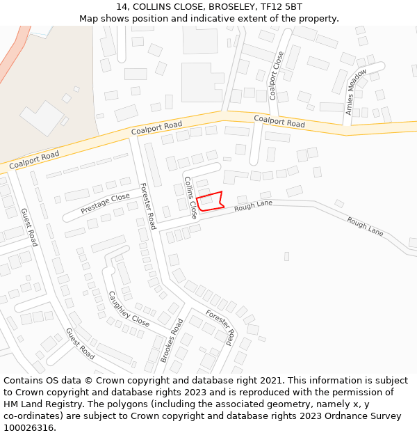 14, COLLINS CLOSE, BROSELEY, TF12 5BT: Location map and indicative extent of plot