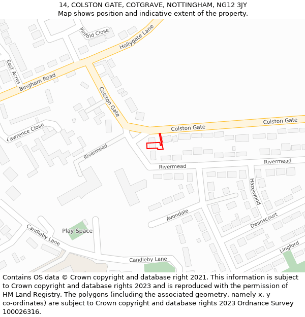 14, COLSTON GATE, COTGRAVE, NOTTINGHAM, NG12 3JY: Location map and indicative extent of plot