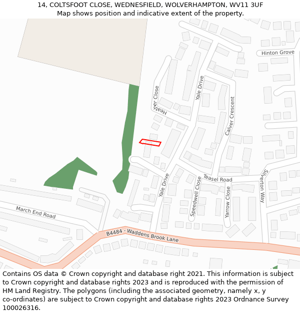 14, COLTSFOOT CLOSE, WEDNESFIELD, WOLVERHAMPTON, WV11 3UF: Location map and indicative extent of plot