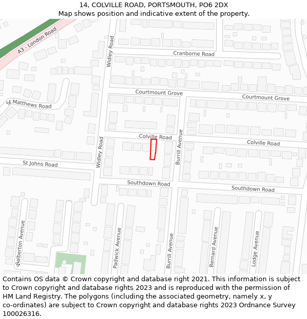 14, COLVILLE ROAD, PORTSMOUTH, PO6 2DX: Location map and indicative extent of plot