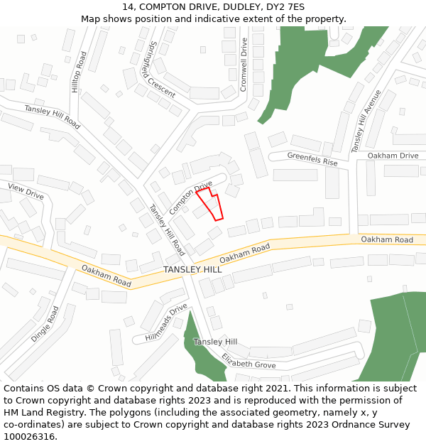 14, COMPTON DRIVE, DUDLEY, DY2 7ES: Location map and indicative extent of plot