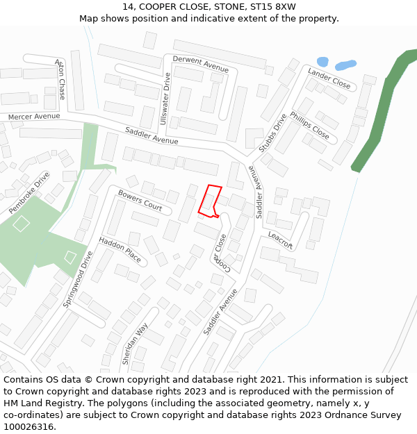 14, COOPER CLOSE, STONE, ST15 8XW: Location map and indicative extent of plot