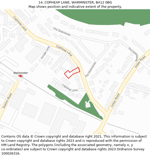 14, COPHEAP LANE, WARMINSTER, BA12 0BG: Location map and indicative extent of plot