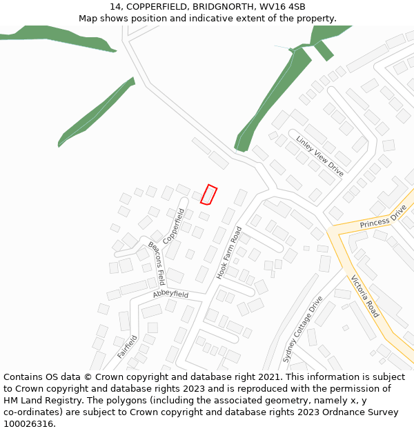 14, COPPERFIELD, BRIDGNORTH, WV16 4SB: Location map and indicative extent of plot