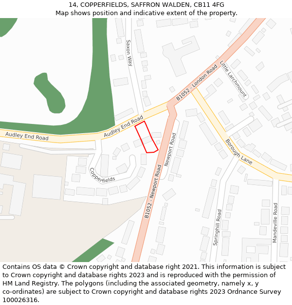 14, COPPERFIELDS, SAFFRON WALDEN, CB11 4FG: Location map and indicative extent of plot