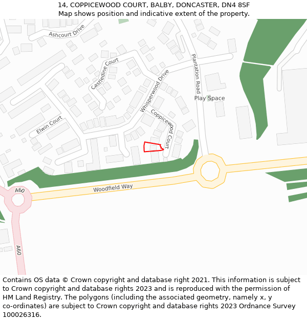 14, COPPICEWOOD COURT, BALBY, DONCASTER, DN4 8SF: Location map and indicative extent of plot