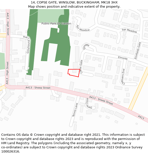14, COPSE GATE, WINSLOW, BUCKINGHAM, MK18 3HX: Location map and indicative extent of plot