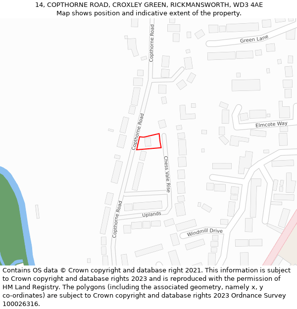 14, COPTHORNE ROAD, CROXLEY GREEN, RICKMANSWORTH, WD3 4AE: Location map and indicative extent of plot